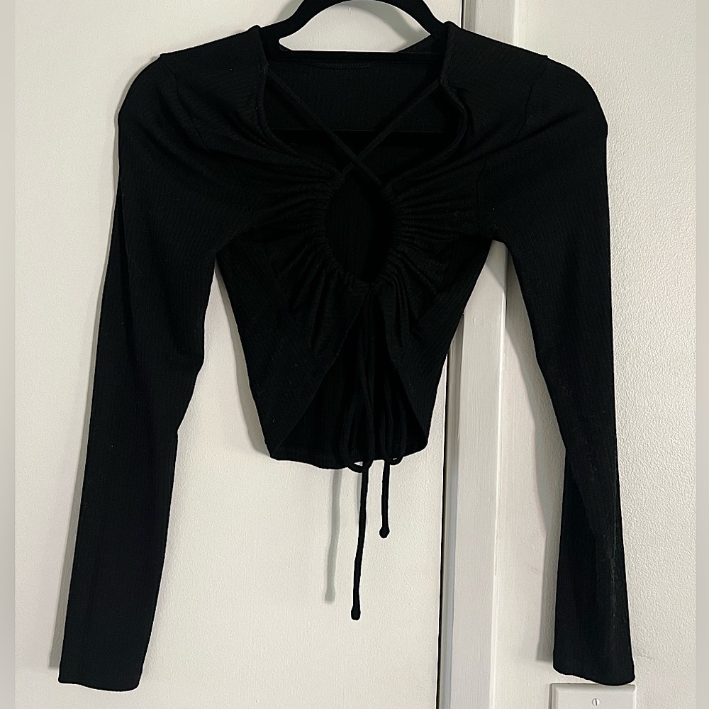 ASTR - long sleeve top with cut out criss cross back (black)